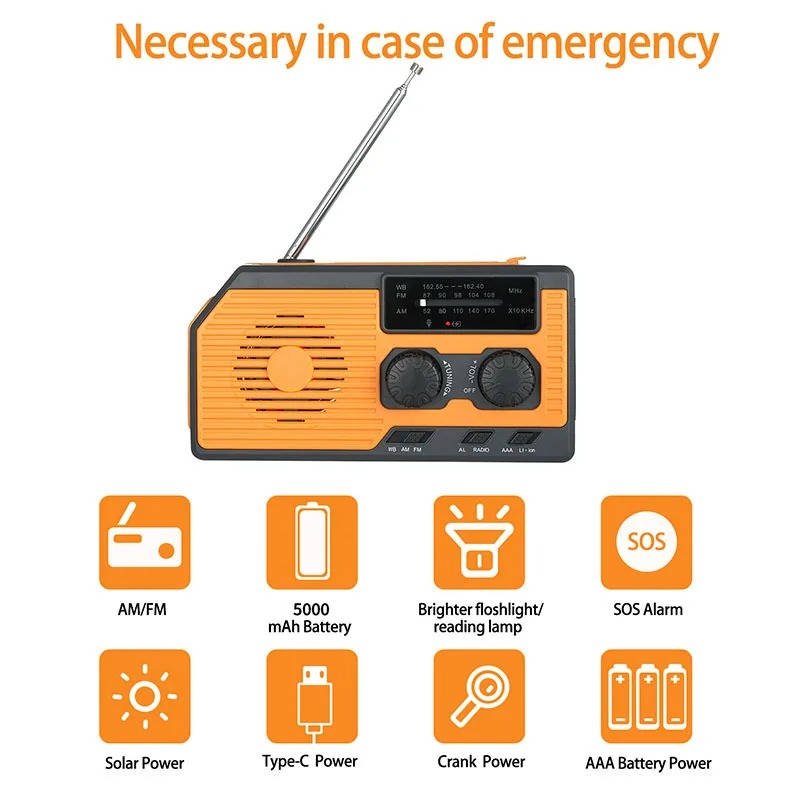 Radio Awaryjne z Korbą i Panelem Słonecznym – Zasilanie Awaryjne z Alarmem SOS i Latarką 5