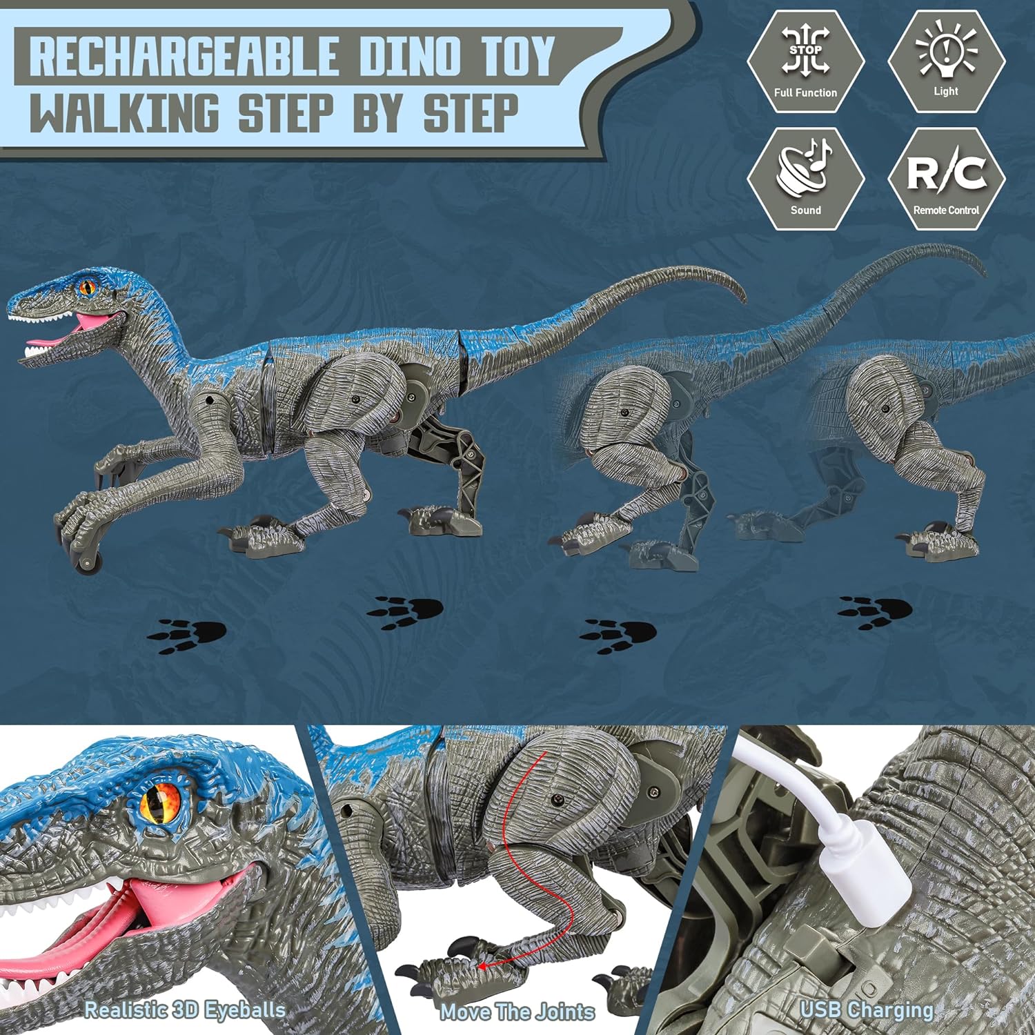 Raptor X - Zdalnie Sterowany Dinozaur Zabawka z Realistycznymi Ruchami dla 3 Latka 4