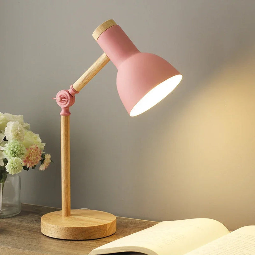 Regulowana Lampa Biurkowa z Drewnianą Podstawą i Nordyckim Designem