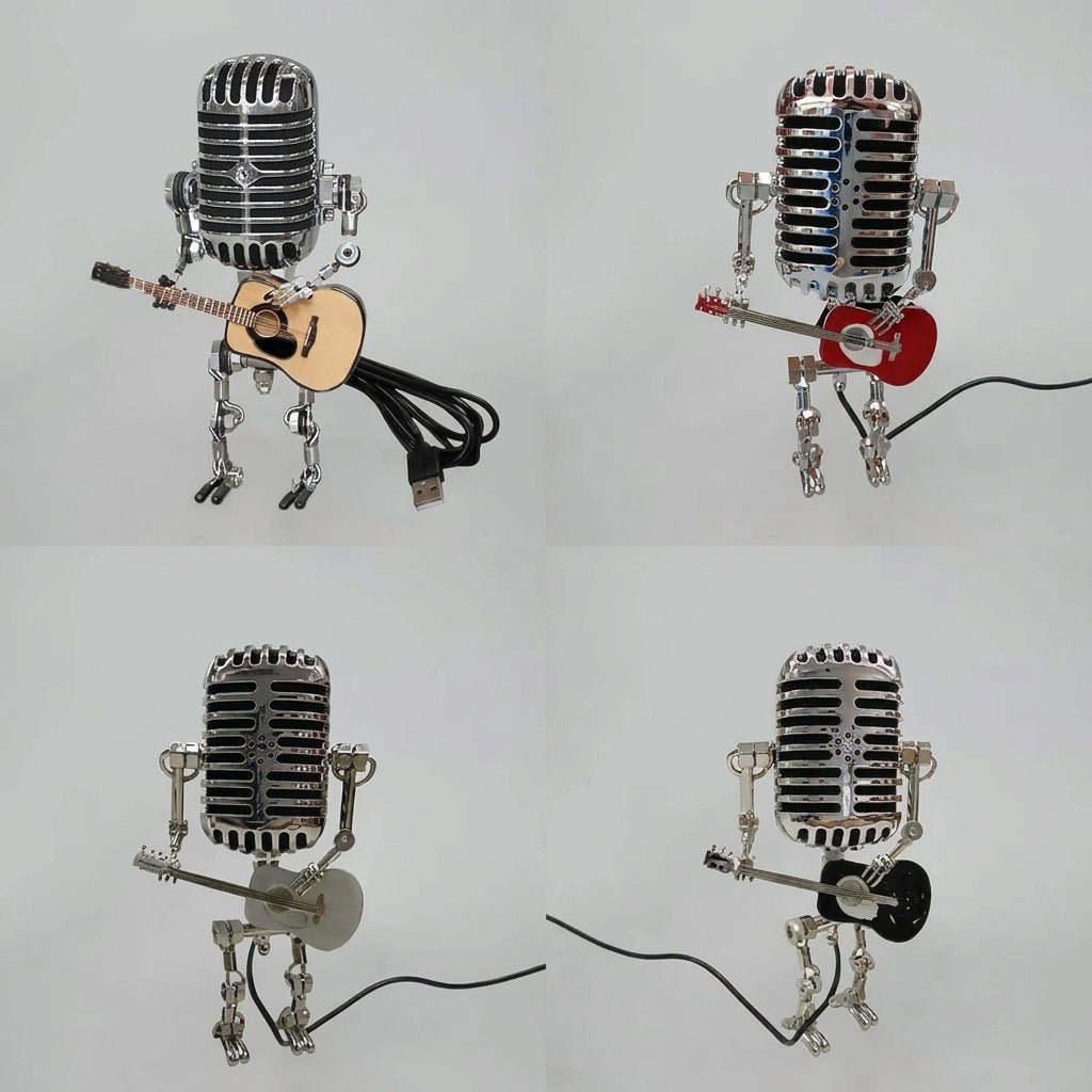 Robot Mikrofonowy z Lampą Gitarową – Metalowa Dekoracja Wnętrza w Stylu Retro 7