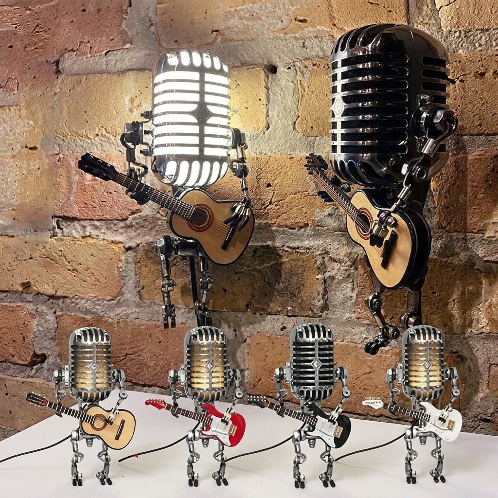 Robot Mikrofonowy z Lampą Gitarową – Metalowa Dekoracja Wnętrza w Stylu Retro 10