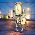 Robot Mikrofonowy z Lampą Gitarową – Metalowa Dekoracja Wnętrza w Stylu Retro 1