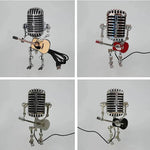 Robot Mikrofonowy z Lampą Gitarową – Metalowa Dekoracja Wnętrza w Stylu Retro 2