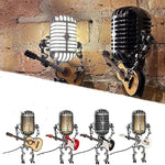 Robot Mikrofonowy z Lampą Gitarową – Metalowa Dekoracja Wnętrza w Stylu Retro 5