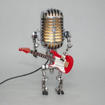 Robot Mikrofonowy z Lampą Gitarową – Metalowa Dekoracja Wnętrza w Stylu Retro 6
