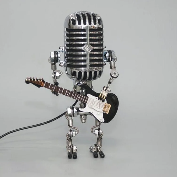 Robot Mikrofonowy z Lampą Gitarową – Metalowa Dekoracja Wnętrza w Stylu Retro 7