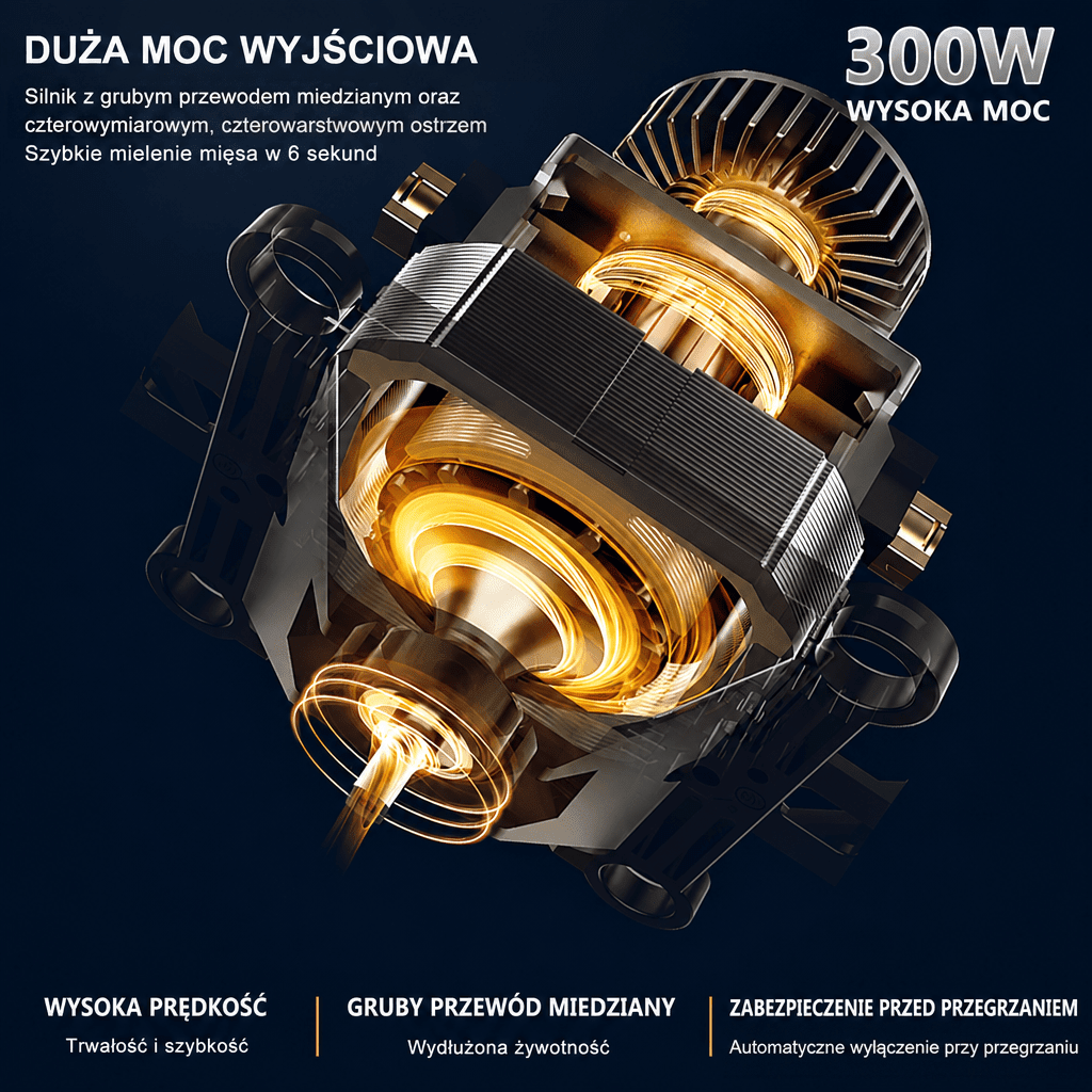 Rozdrabniacz Do Żywności 2L – Silnik 300W z Czterema Ostrzami ze Stali Nierdzewnej