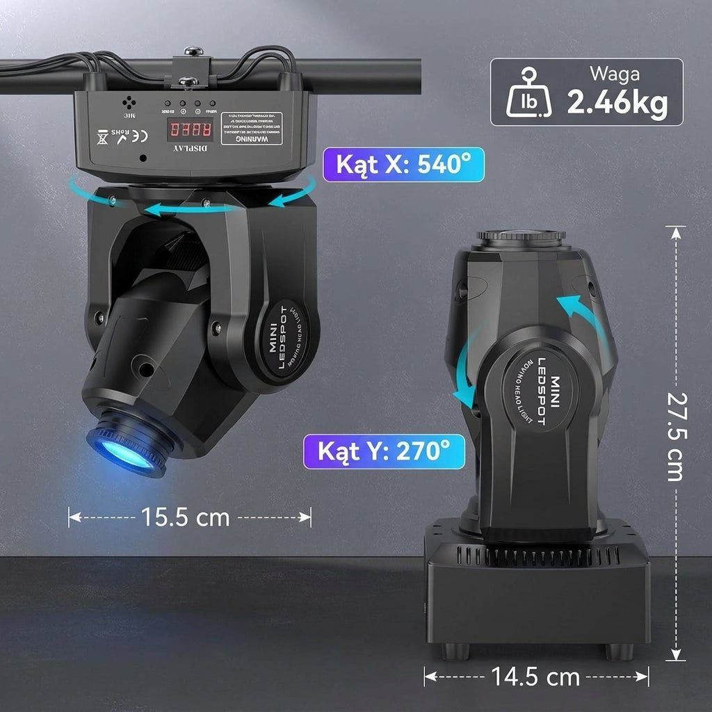 Ruchome Światła LED 10W z Obrotem 540° – Sterowanie DMX do Wydarzeń i Imprez 12