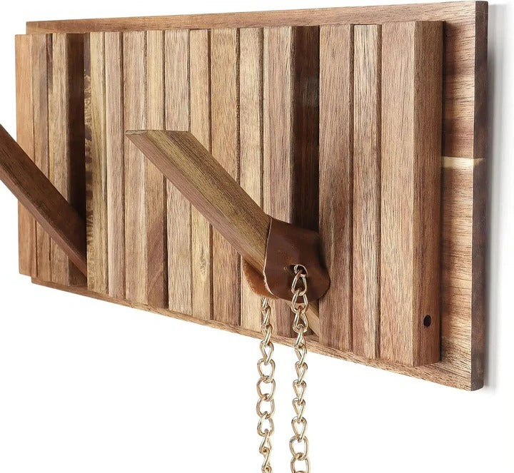 Rustykalny Wieszak Ścienny na Ubrania z 8 Składanymi Haczykami do Przedpokoju 0