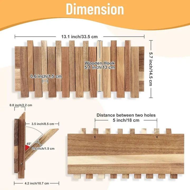 Rustykalny Wieszak Ścienny na Ubrania z 8 Składanymi Haczykami do Przedpokoju 1