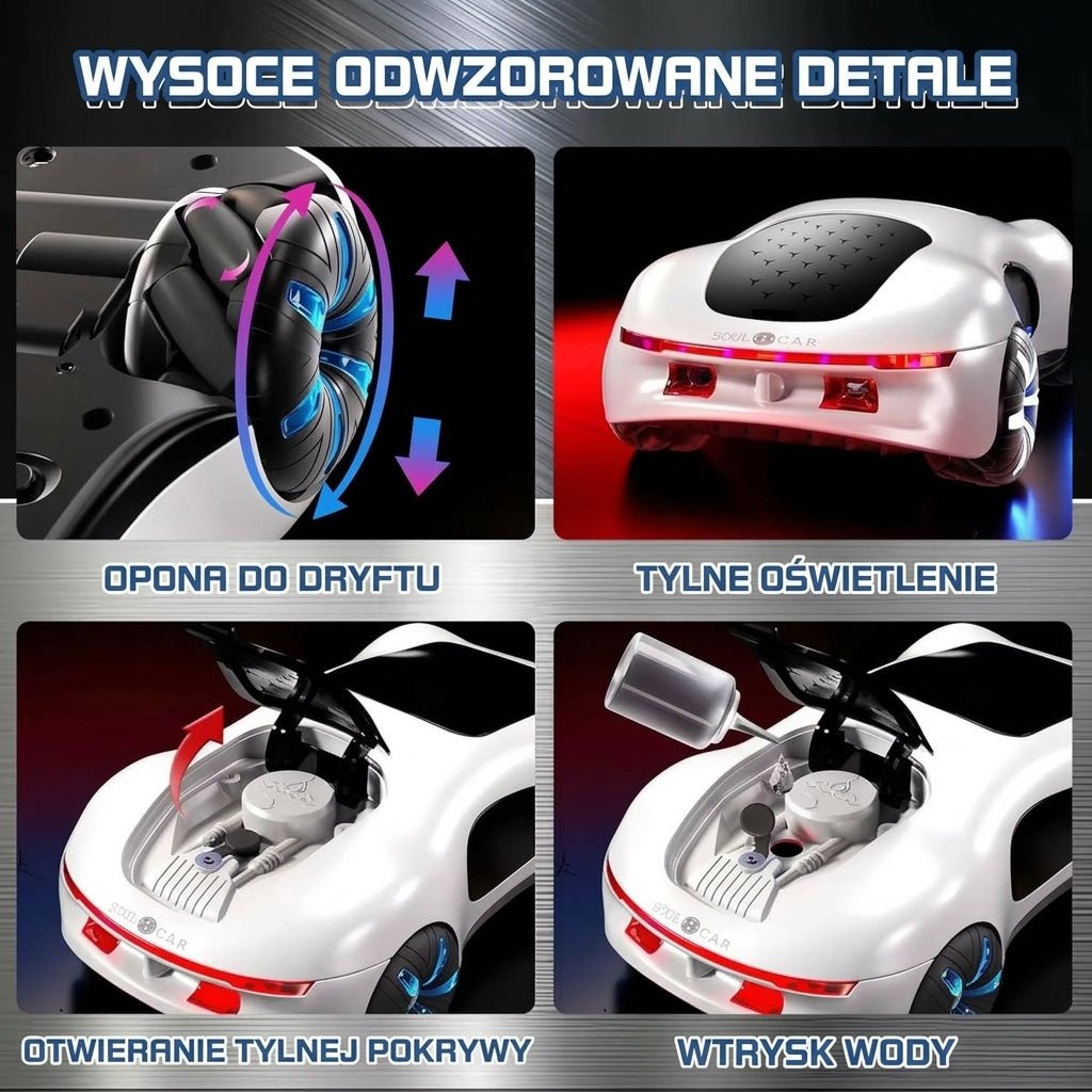 Samochód Zdalnie Sterowany z Driftowaniem 360° i Efektami Wodnymi – Sterowanie Gestami i Pilotem 10
