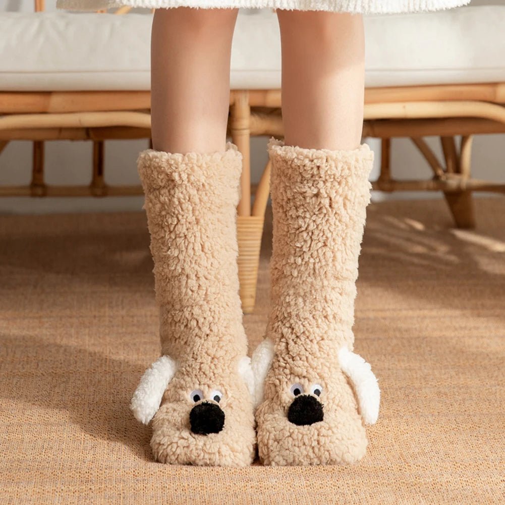 Skarpetki Zimowe Polarowe z Motywem Psa – Miękkie Ocieplacze na Stopy do Użytku Domowego 2