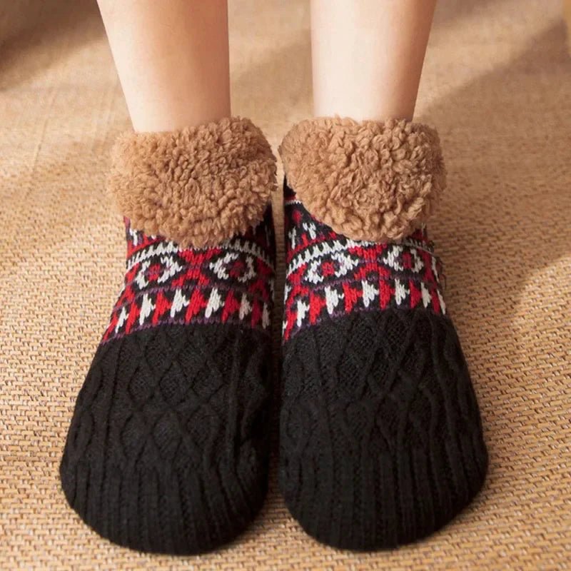 Skarpetki Zimowe z Wzorem Śniegu – Pluszowe, Antypoślizgowe, Unisex do Użytku Domowego 0