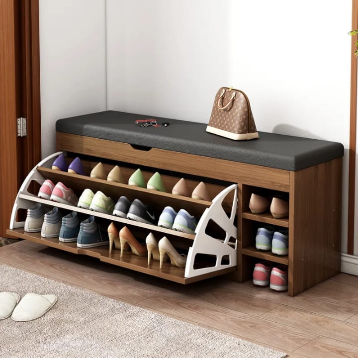 Składana Szafka na Buty z Siedziskiem - 3 Poziomy, Stylowy Design 100x51x30 cm