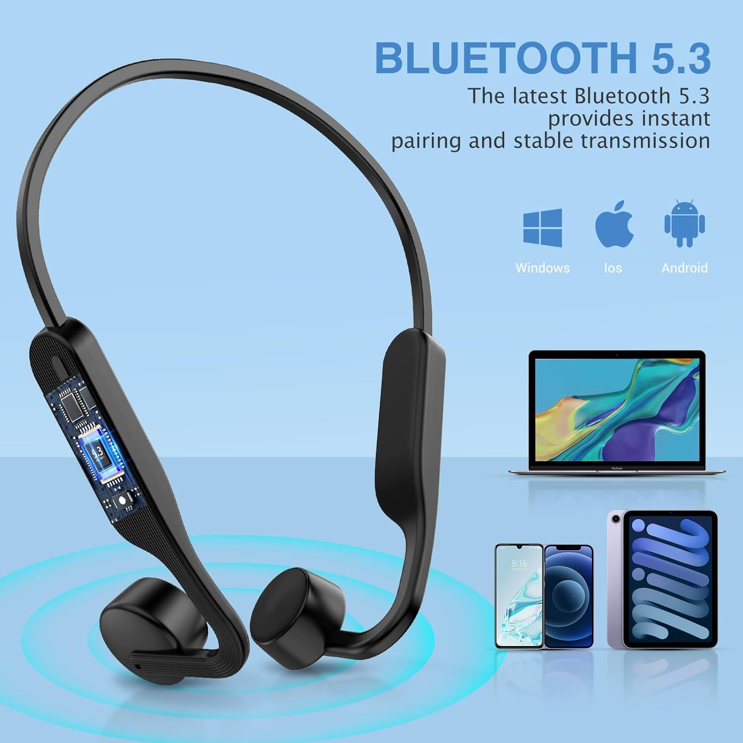 Słuchawki Bezprzewodowe do Biegania z Przewodnictwem Kostnym – Odporność IPX6, Bluetooth 5.3 3