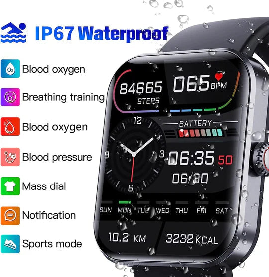 Smartwatch do Monitorowania Poziomu Glukozy z GPS i Analizą Snu, IP67 4