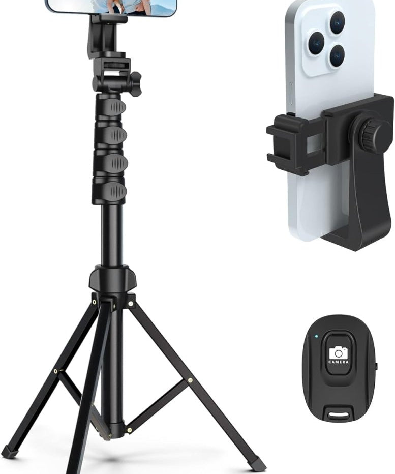 Statyw do telefonu z regulacją wysokości 43-163 cm – Pilot Bluetooth do nagrywania i zdjęć 0