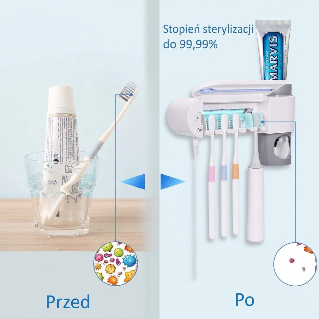 Sterylizator UV do Szczoteczek i Dozownik Pasty – Uchwyt na Ścianę, Mieści 5 Szczoteczek 6
