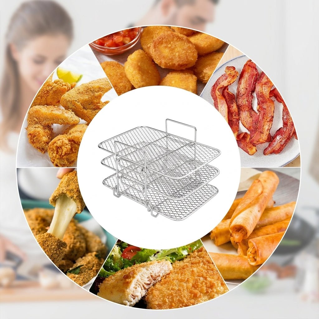 Stojak na Frytkownicę Powietrzną z 3 Rusztami – Stal Nierdzewna do Równomiernego Gotowania 6