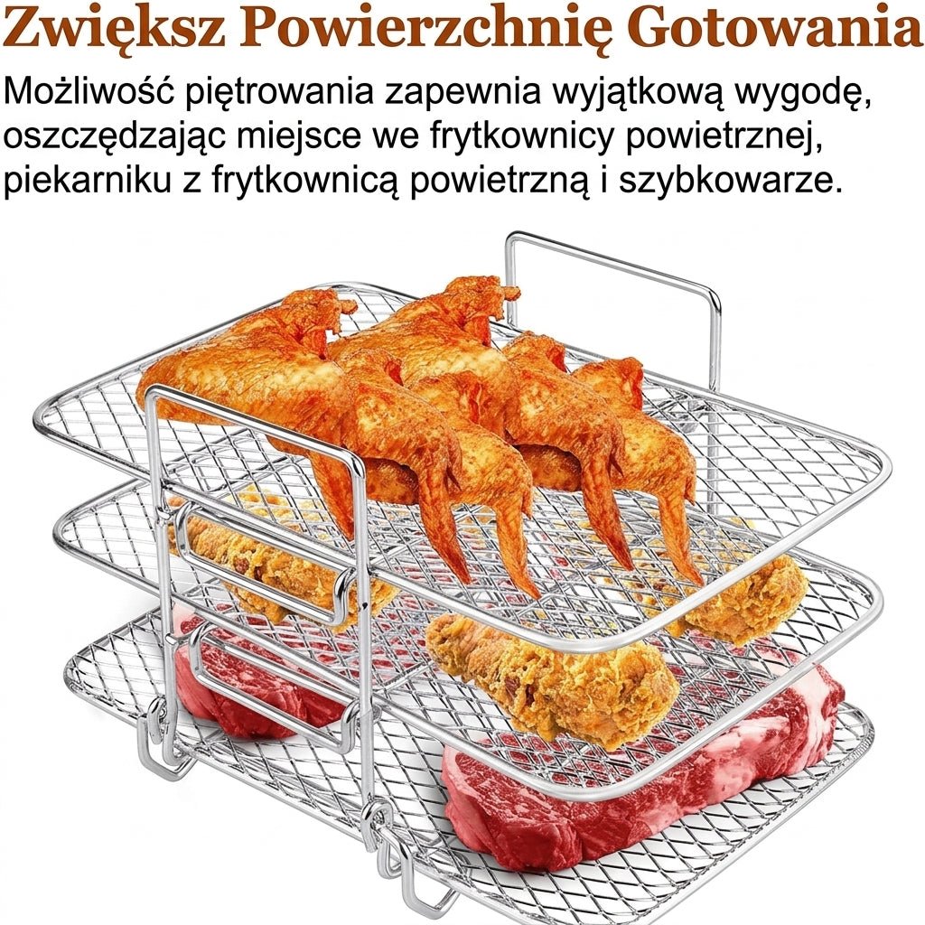 Stojak na Frytkownicę Powietrzną z 3 Rusztami – Stal Nierdzewna do Równomiernego Gotowania 5
