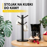 Stojak na Kubki, Drewniany z 6 Haczykami – Kompaktowy Uchwyt do Przechowywania Filiżanek 3