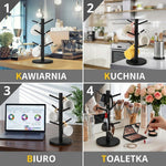 Stojak na Kubki, Drewniany z 6 Haczykami – Kompaktowy Uchwyt do Przechowywania Filiżanek 6