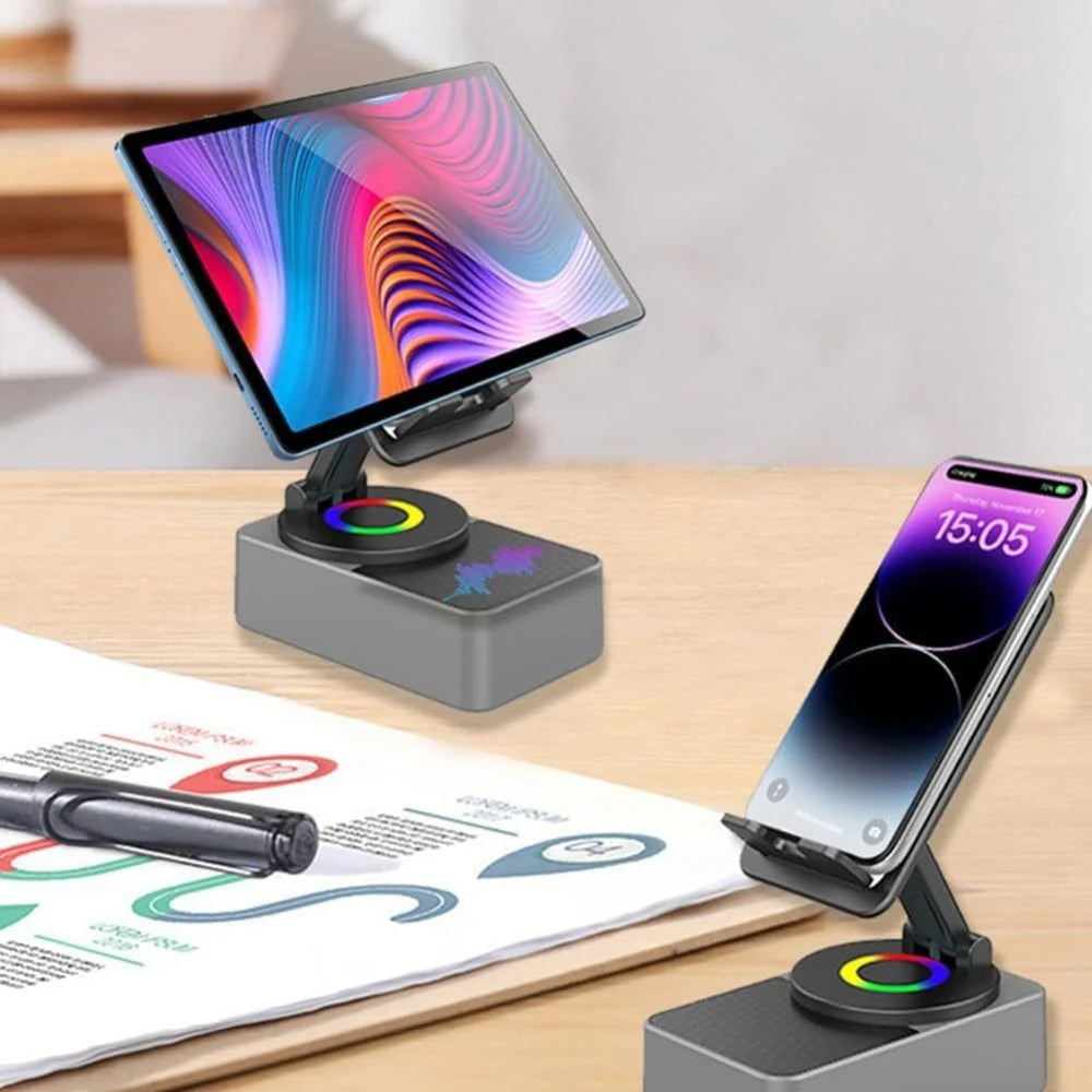 Stojak na Telefon z Głośnikiem Bluetooth 2 w 1 – Regulowany Uchwyt do Wideorozmów i Multimediów 2