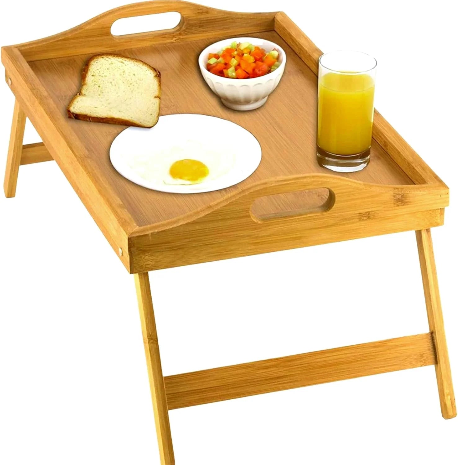 Stolik do łóżka z bambusa 45x30 cm – Składane nogi, idealny do pracy i posiłków 0