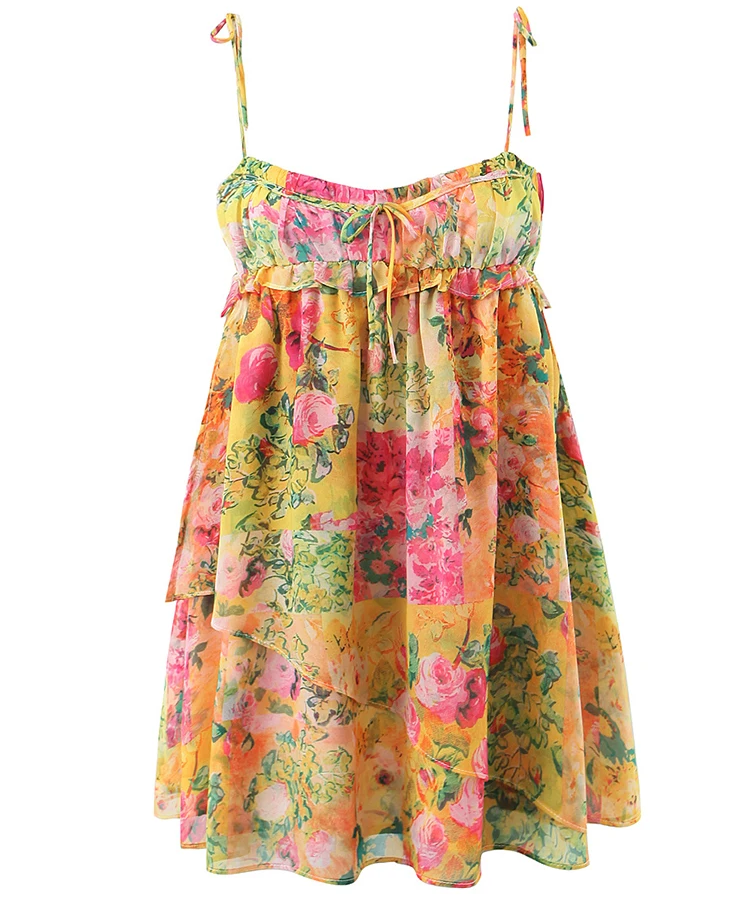 Sukienka Letnia Damska w Kwiaty z Szelkami – Mini Bez Rękawów na Plażę 0