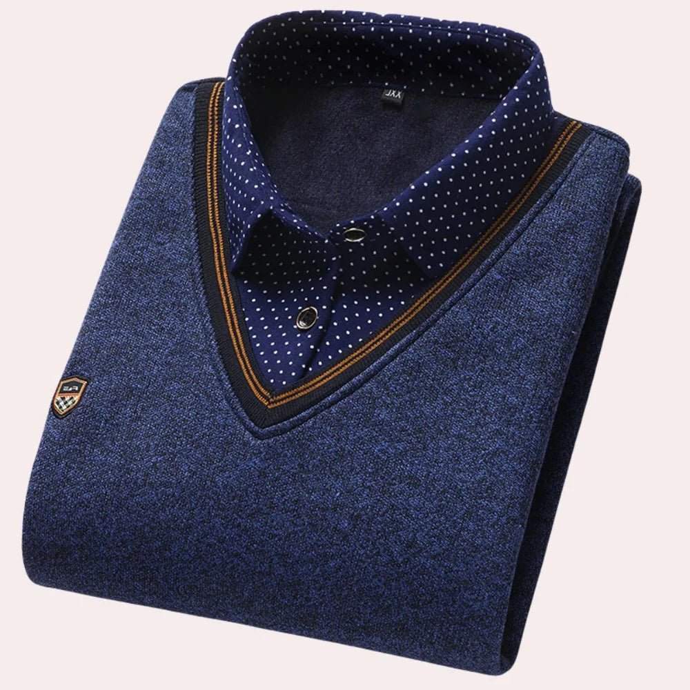 Sweter Męski z Kołnierzykiem Koszulowym – Miękki Poliester, Rozmiary M-4XL 0