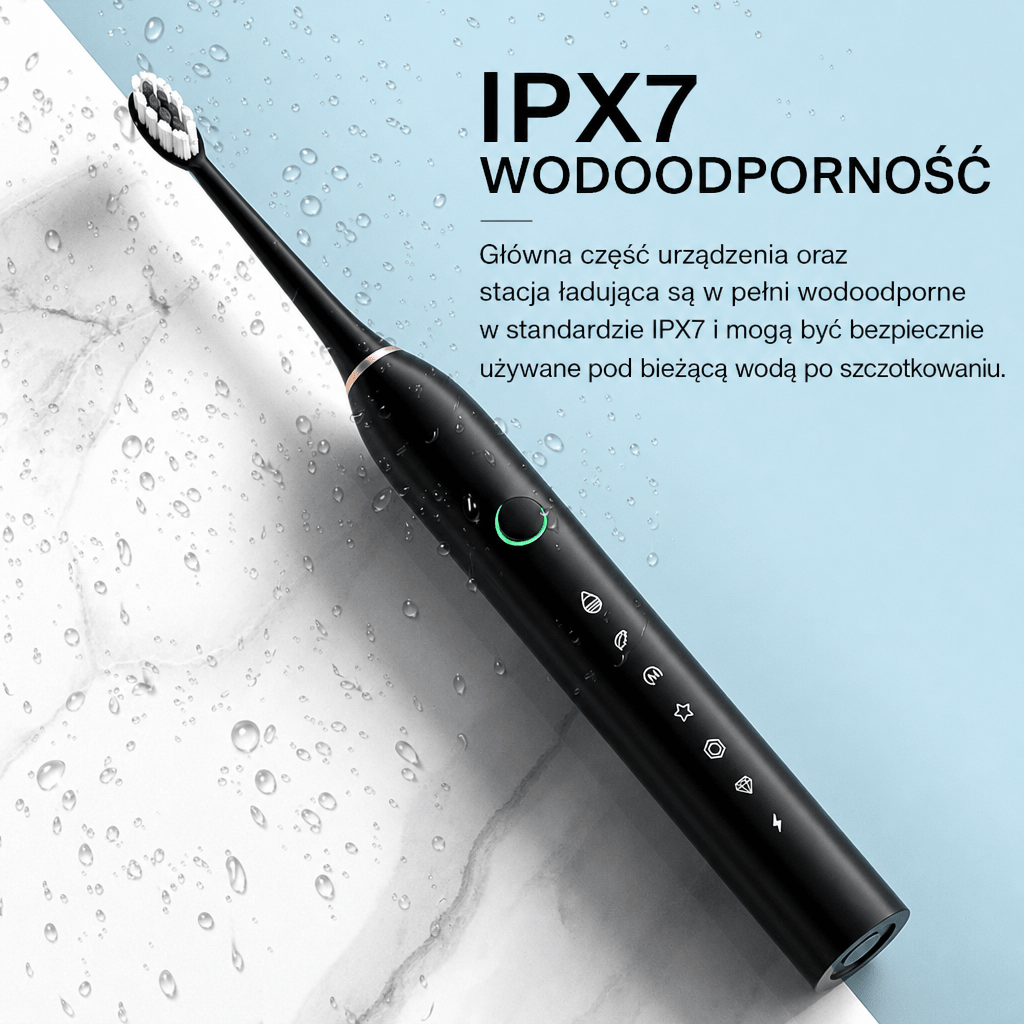 Szczoteczka do zębów elektryczna ultradźwiękowa z 5 trybami – Akumulatorowa, IPX7, do 120 dni pracy