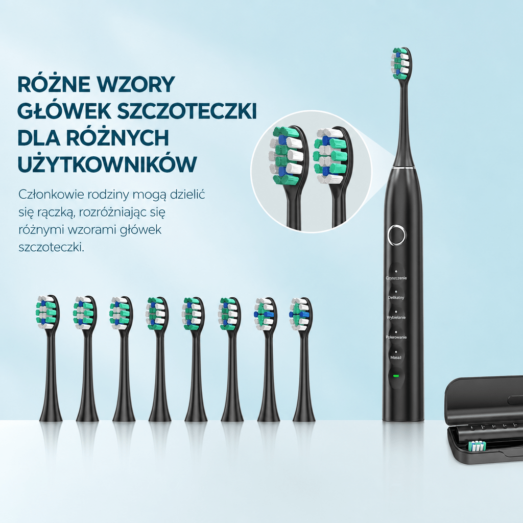 Szczoteczka do zębów elektryczna ultradźwiękowa z 5 trybami – Akumulatorowa, IPX7, do 120 dni pracy