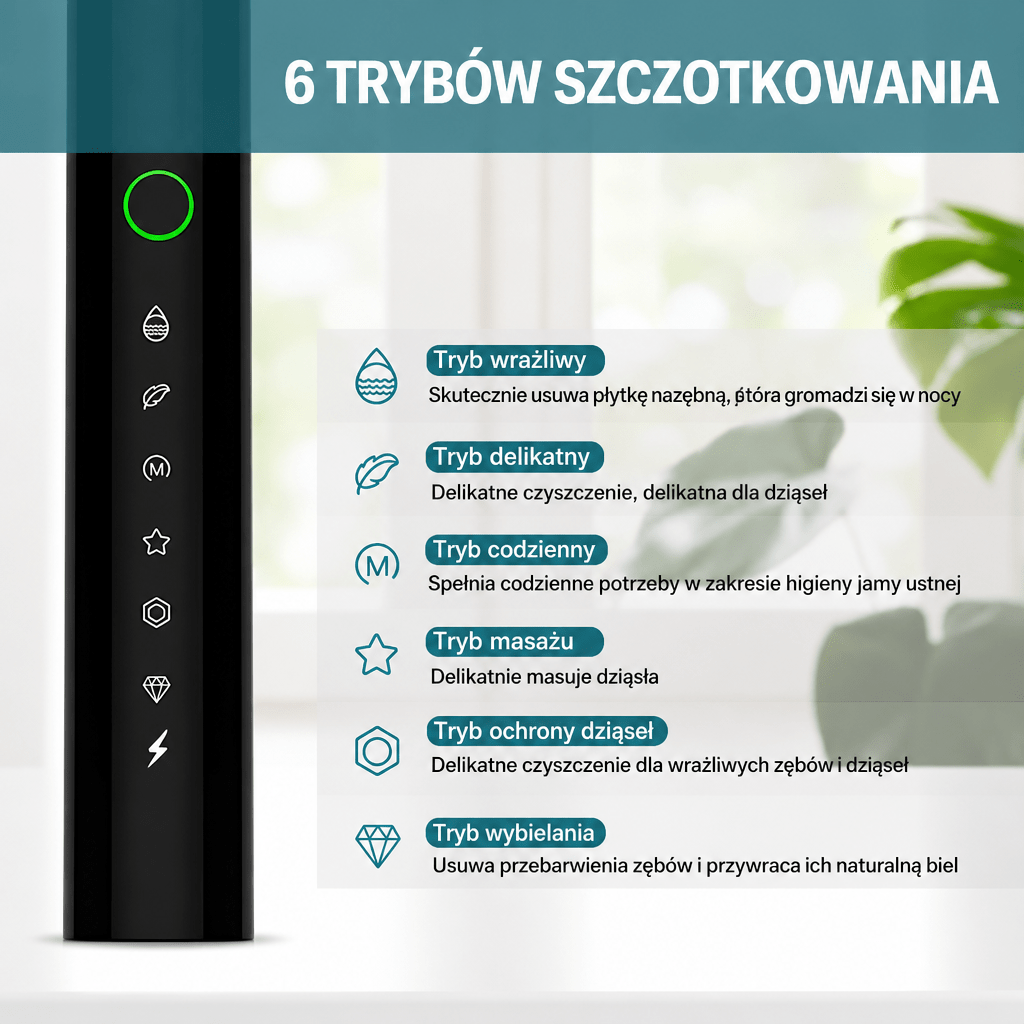 Szczoteczka do zębów elektryczna ultradźwiękowa z 5 trybami – Akumulatorowa, IPX7, do 120 dni pracy