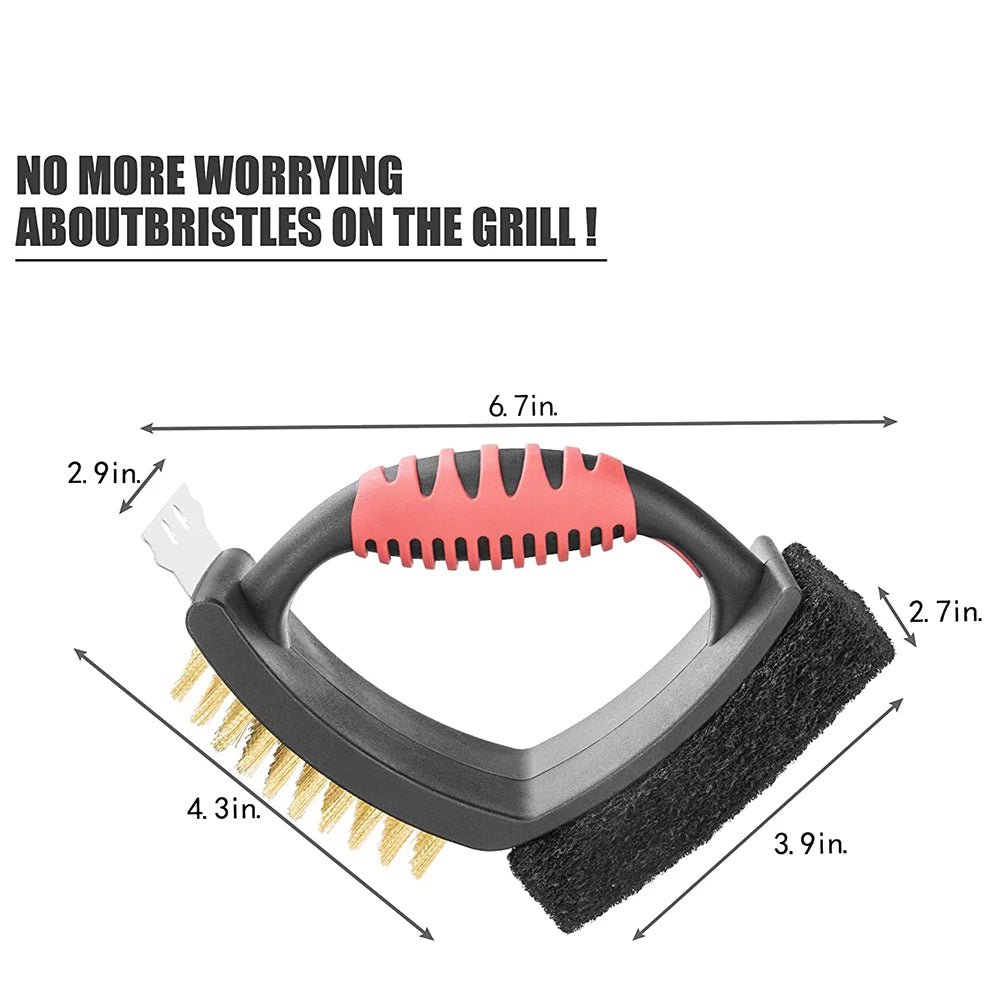 Szczotka do grilla 3 w 1 z mosiężnym włosiem i skrobaczką – Ergonomiczny uchwyt do czyszczenia grilla 2