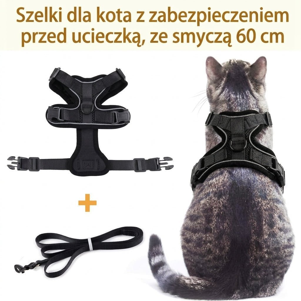 Szelki dla Kota z Regulacją i Smyczą 60 cm – Odporne na Ucieczkę, Odblaskowe Elementy 4