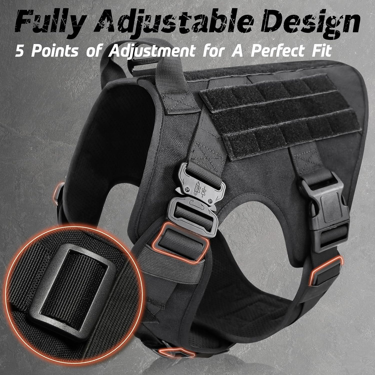 Szelki dla Psa Regulowane – Taktyczne Nylon 1050D z Systemem Molle i Uchwytami 2