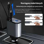 Szybka Ładowarka Samochodowa 100 W z Chowanym Kablem USB-C – Dwa Porty, Monitorowanie Napięcia