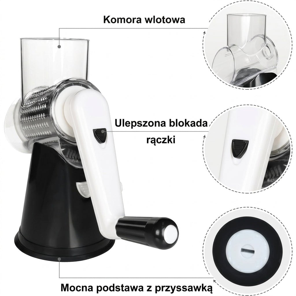 Tarka do Warzyw i Sera z Wymiennymi Ostrzami – Ręczna Obrotowa z Antypoślizgową Podstawą 2