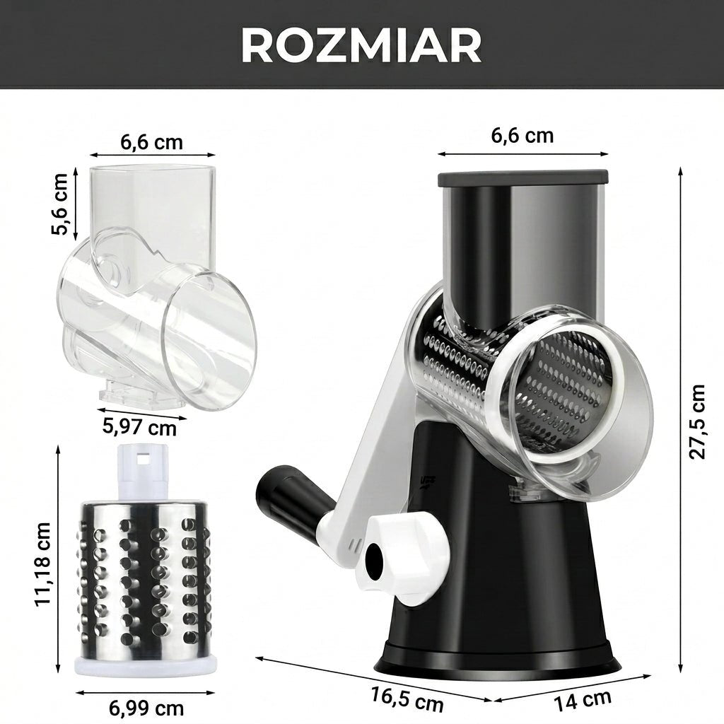 Tarka do Warzyw i Sera z Wymiennymi Ostrzami – Ręczna Obrotowa z Antypoślizgową Podstawą 3