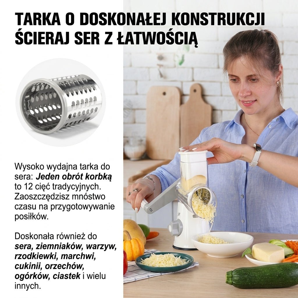 Tarka do Warzyw i Sera z Wymiennymi Ostrzami – Ręczna Obrotowa z Antypoślizgową Podstawą 5