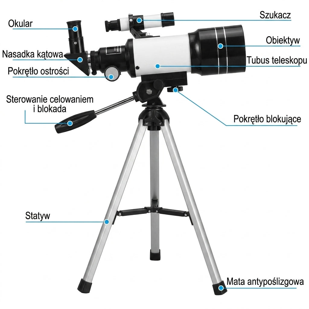 Teleskop Astronomiczny 150x dla Początkujących z Aluminiowym Statywem – Obserwacja Księżyca i Planet 3