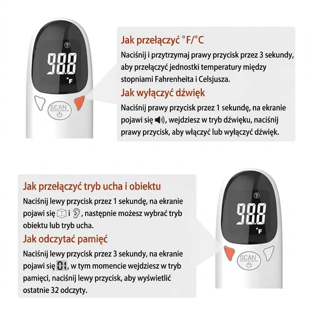 Termometr Na Podczerwień Dla Zwierząt – Bezkontaktowy Pomiar Temperatury z Pamięcią 32 Odczyty 7