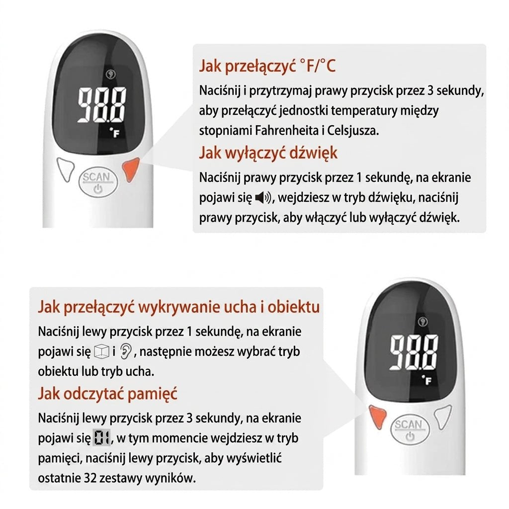 Termometr Na Podczerwień Dla Zwierząt – Bezkontaktowy Pomiar Temperatury z Pamięcią 32 Odczyty 7