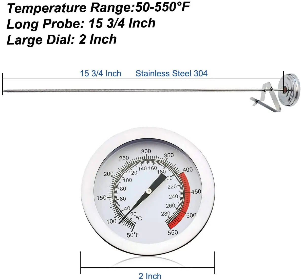 Termometr Spożywczy do Głębokiego Smażenia – Długa Sonda 400 mm, Zakres 20°C-280°C 2
