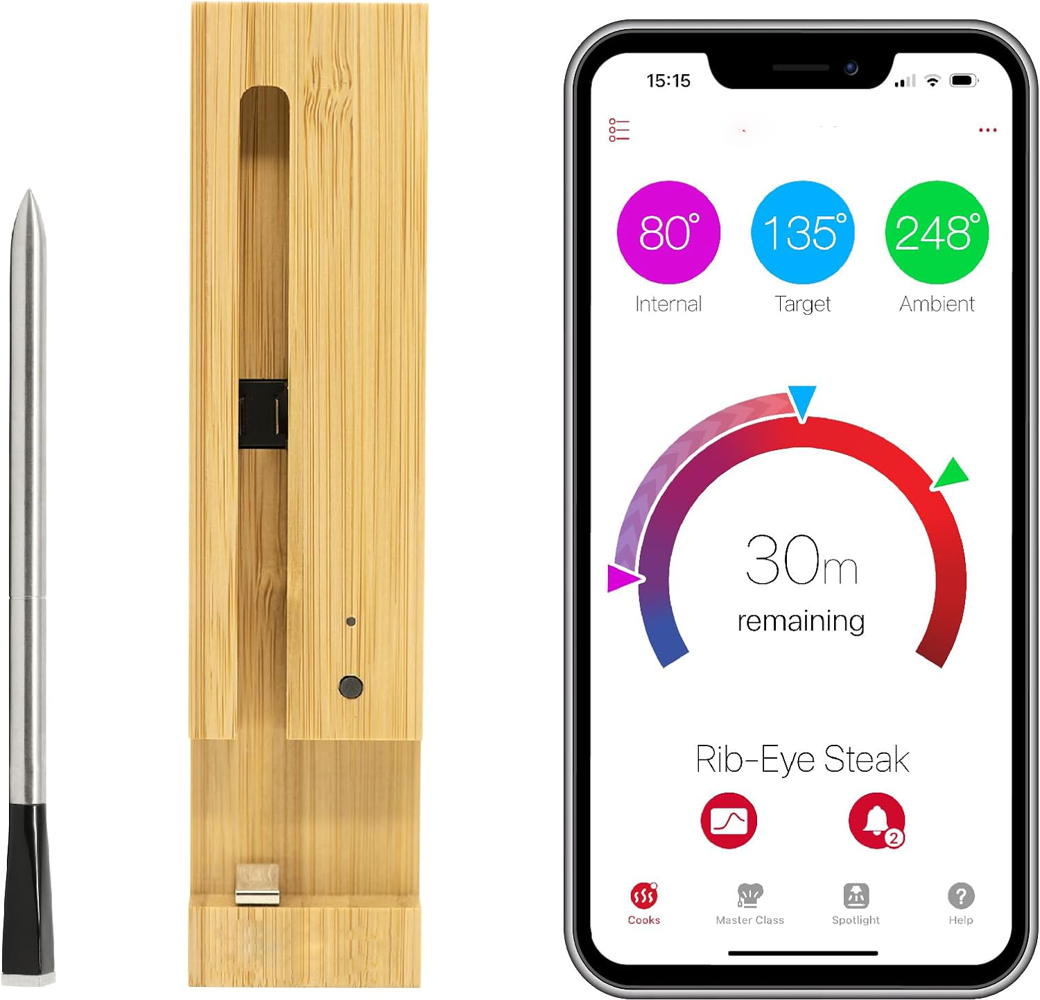 Termometr do mięsa bezprzewodowy z Bluetooth 5 – podwójne czujniki, do gotowania w domu i na zewnątrz 0
