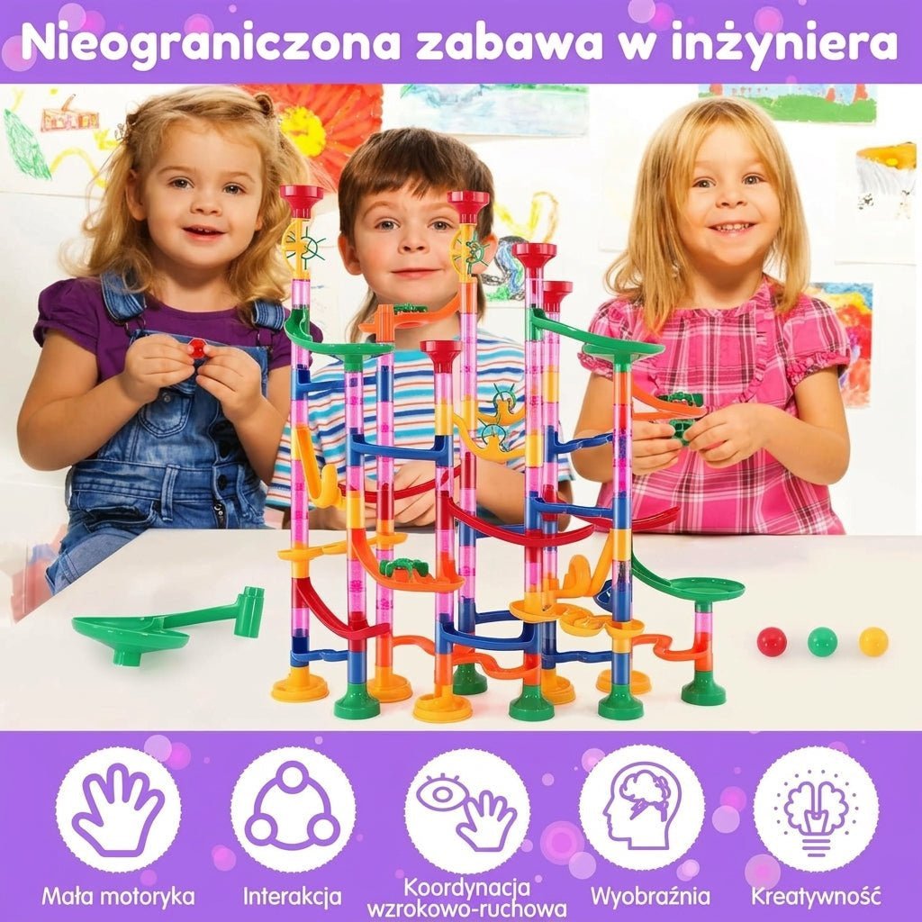 Tor Kulowy Zestaw Konstrukcyjny 133 Elementy – Ruchome Elementy i Przezroczyste Tory do Zabawy 11