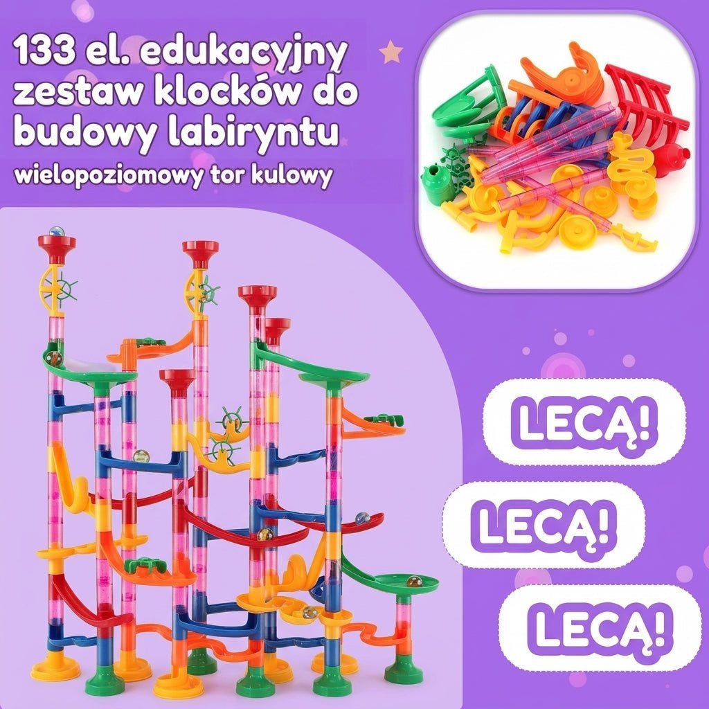 Tor Kulowy Zestaw Konstrukcyjny 133 Elementy – Ruchome Elementy i Przezroczyste Tory do Zabawy 9