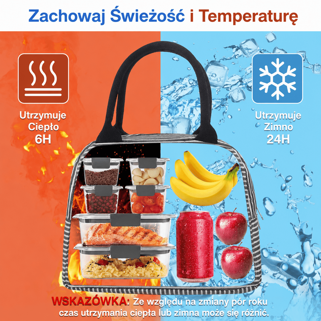 Torba termiczna na lunch i piknik – Izolowana, lekka, wodoodporna, pojemna 29x23x17 cm