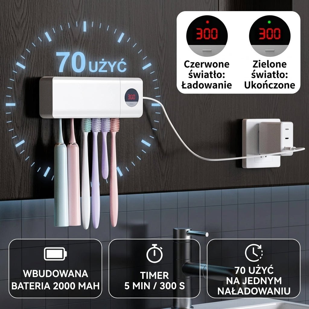 Uchwyt na Szczoteczki do Zębów z Dezynfekcją UV-C – Mieści do 5 Szczoteczek, Bezprzewodowy 9