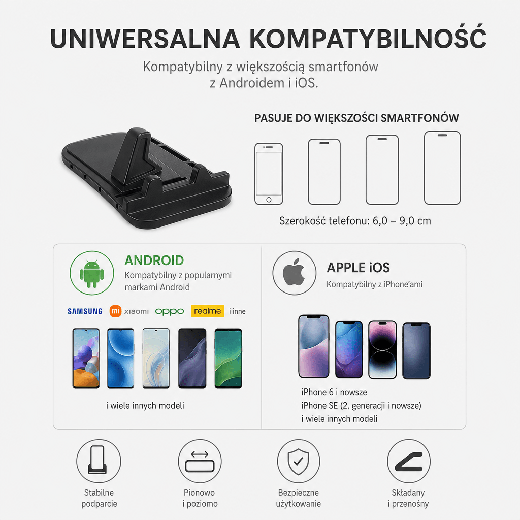Uchwyt na Telefon do Samochodu Antypoślizgowy – Łatwy Montaż na Desce Rozdzielczej